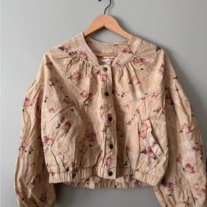 Urban Outfitters Floral Tan Bomber Jacket